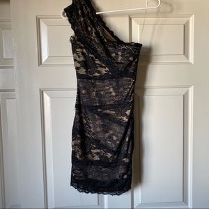 Black lace asymmetric dress